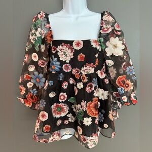 Storia Floral Black Puff Sleeve Top